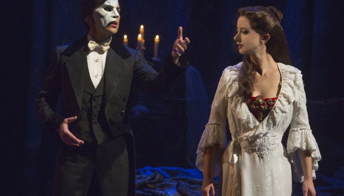 “Music of the Night” (From L) Chris Mann as The Phantom and Katie Travis as Chris tine Daaé. Photo: Matthew Murphy.