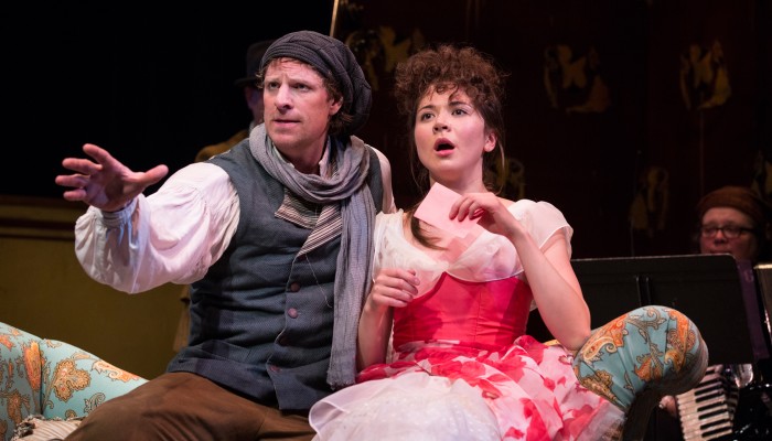 Dan Chameroy as Figaro and Courtney Ch'ng Lancaster as Rosina in The Barber of Seville. Photo by Cylla von Tiedemann.