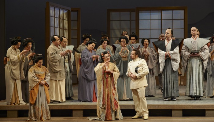 Patricia Racette as Cio-Cio San and Stefano Secco as Pinkerton in Madama Butterfly. Photo by Michael Cooper.